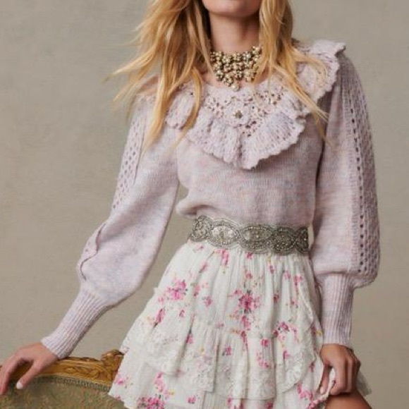 New LoveShackFancy x Free People Luellan XS Pink Purple Soft Knit Pullover - Picture 6 of 13